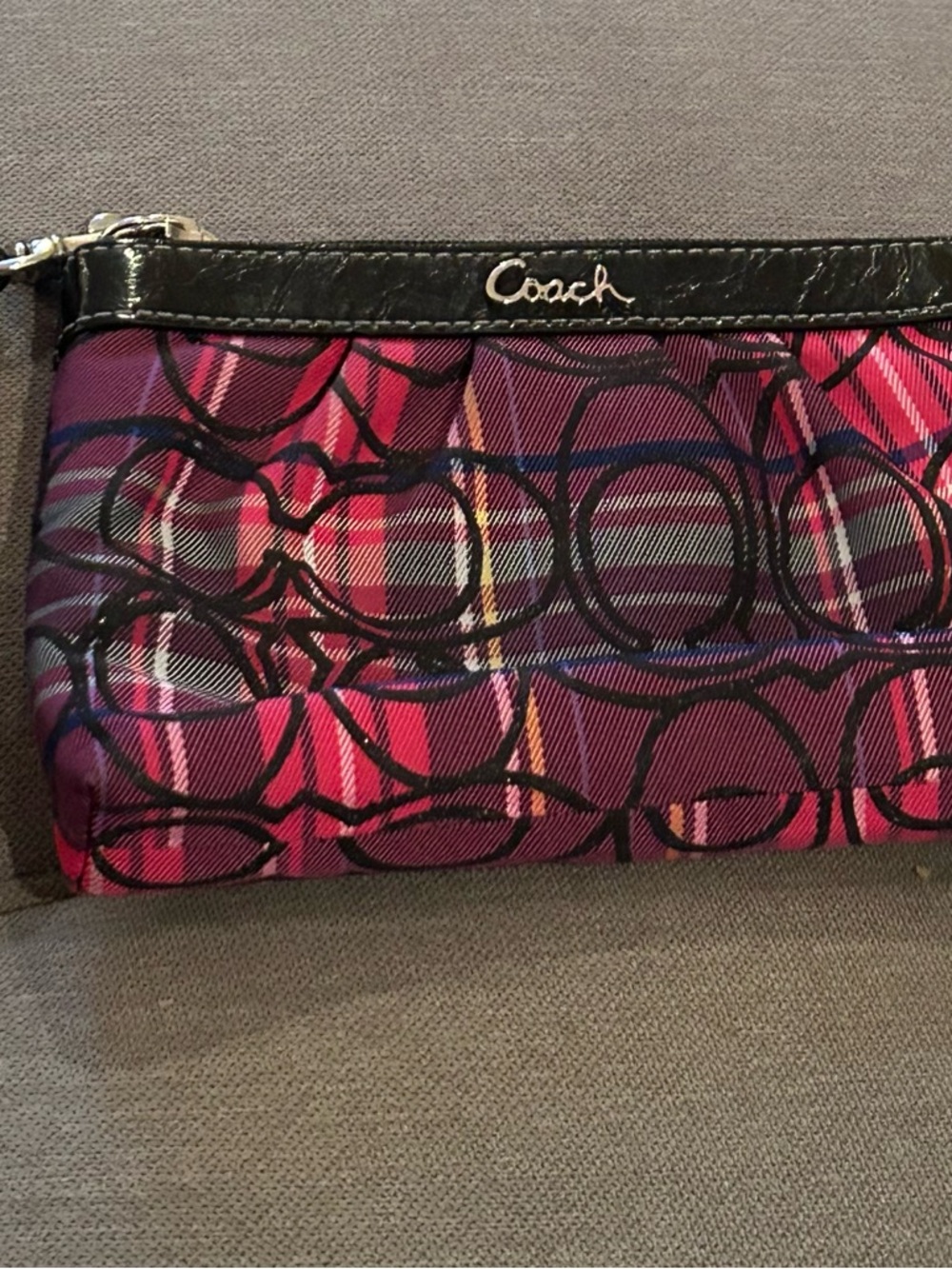 Coach Pink Plaid Signature Tote with Black Trim and Wristlet. Selling as a set! - Picture 4 of 6